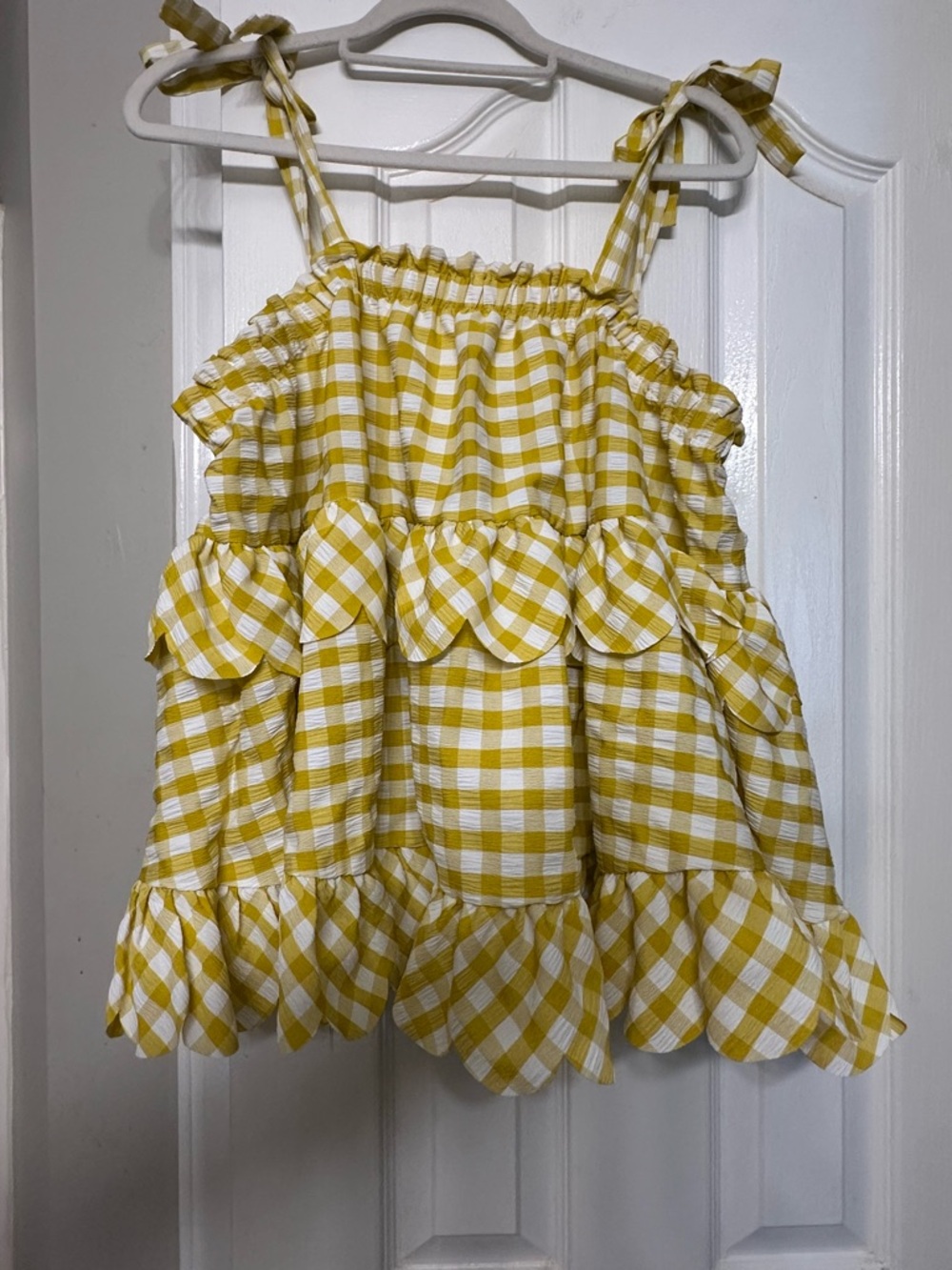 Forever 21 Yellow and White Gingham Ruffle Flowy Babydoll top